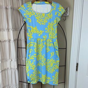 J. McLaughlin Blue Yellow Cap Sleeve Mini Dress Size XS